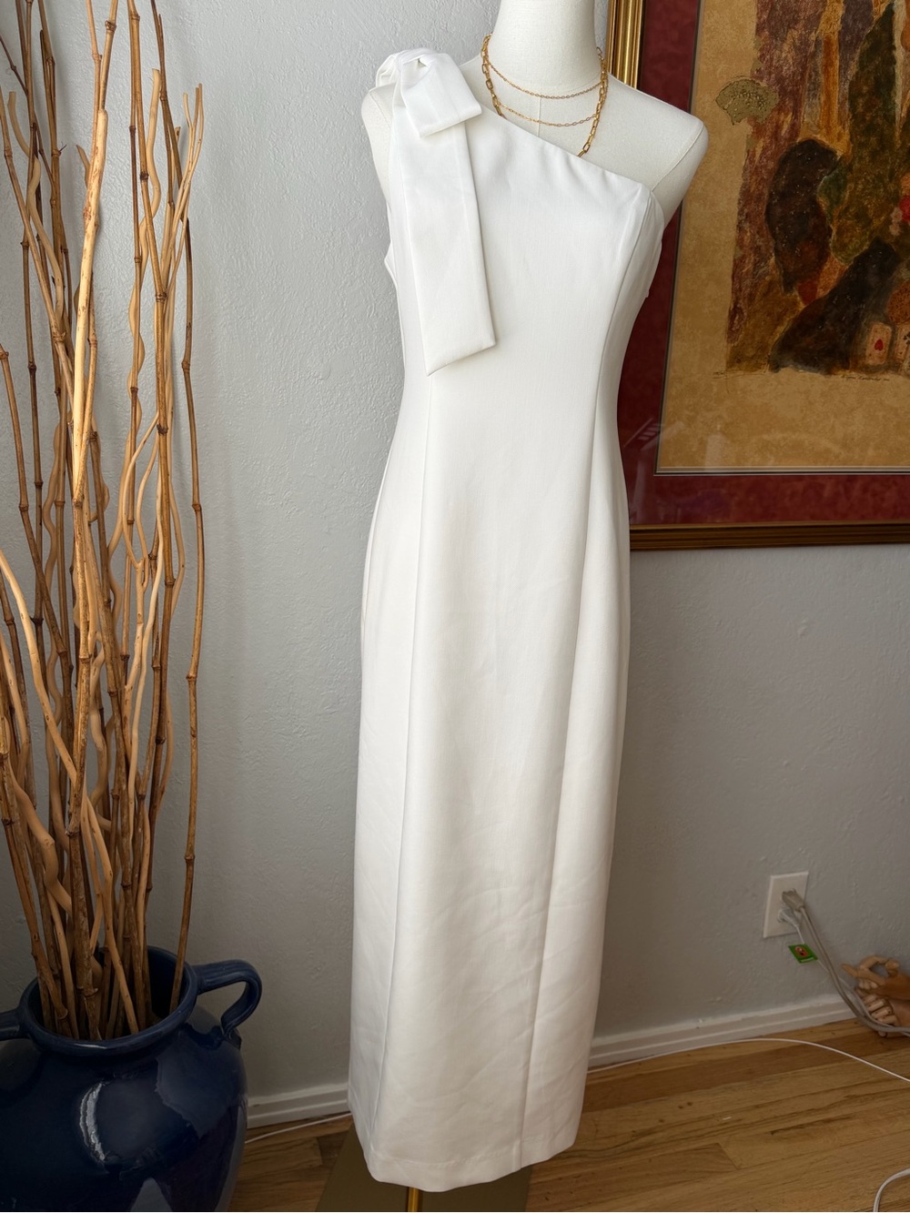 200~ NWOT~ Endless Rose White One-Shoulder Maxi Dress with Shoulder Bow Small - Picture 2 of 10